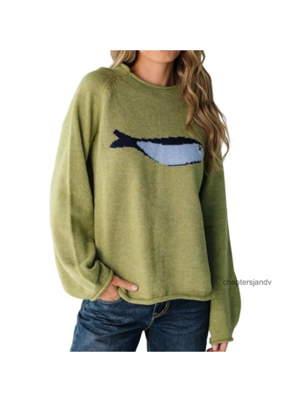 Oversized Roll Neck Chunky Knit Sweater Animal Graphic Pullover